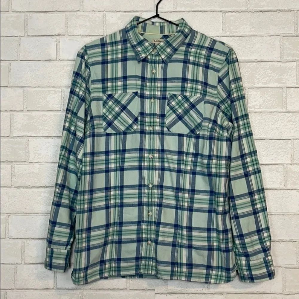 LL Bean Plaid Flannel Button Down Top S